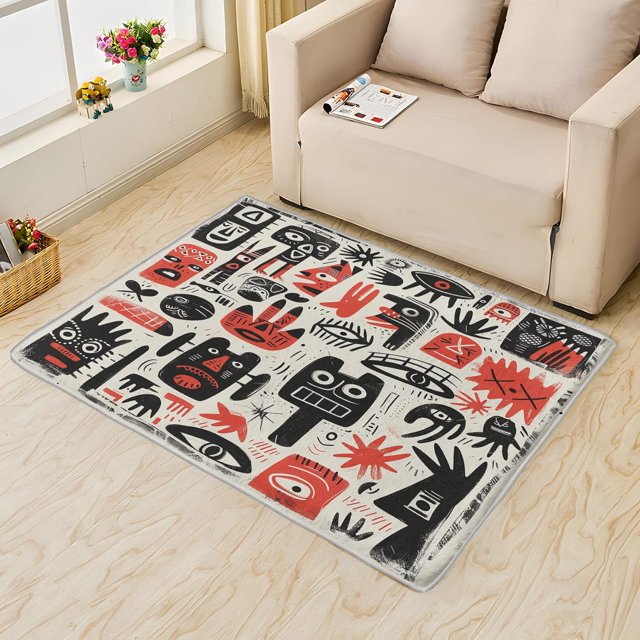Abstract Tribal Area Rug 5x8, Colorful Cartoon Rugs for Living Room, Modern Tribal Carpet, Soft Non Slip Machine Washable Fluffy Easy Clean, for Bedroom Dining Room Floor Home Decor Rug Xsu&-8
