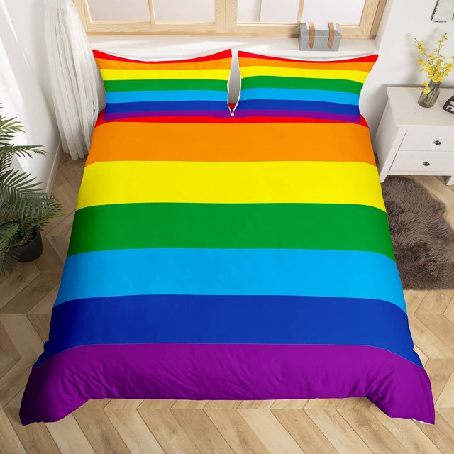 Juego de funda nórdica de tamaño completo, bandera del arco iris juego de cama 3pcs para Niños Adolescentes Niños