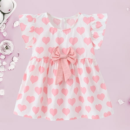 

Herrnalise Toddler Kids Baby Girls Summer Love Print Dress Bow Princess Dress