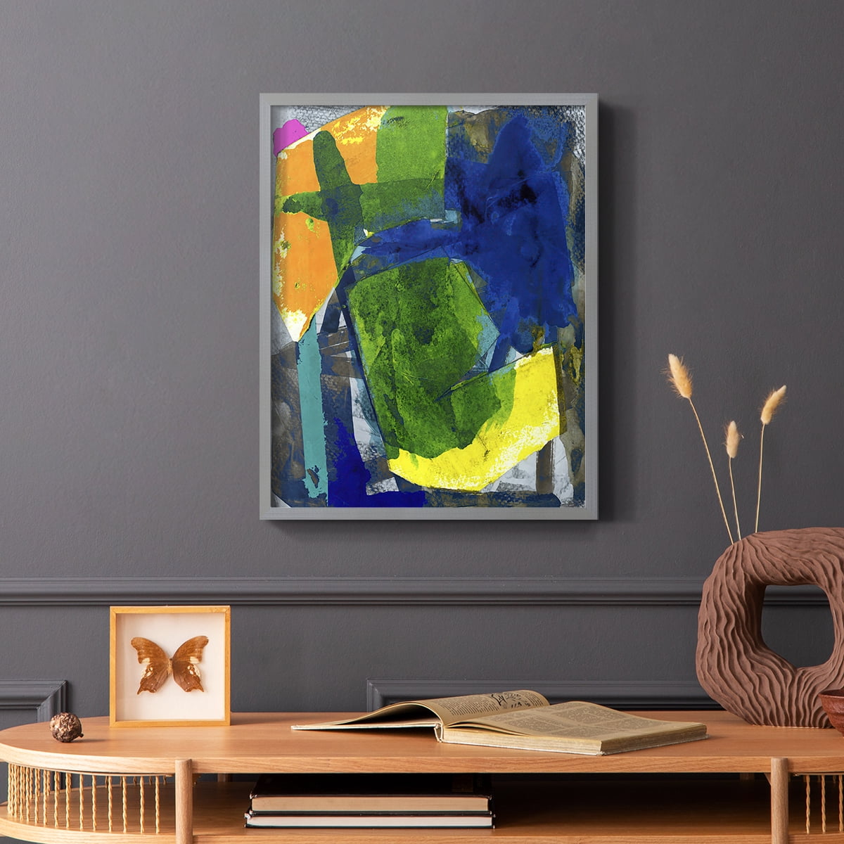 Brights Strokes I Framed Print in Gray Solid Wood Framed Print No Nail Hanging