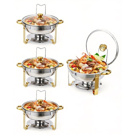 TEQIN Chafing Dishes For Buffet 4 Pack/2pack, 5qt Round Chafing Dish Buffet Set,Stainless Steel Buffet Food Warmers Set Buffet Servers And Warmers For Catering Events Party Dinner