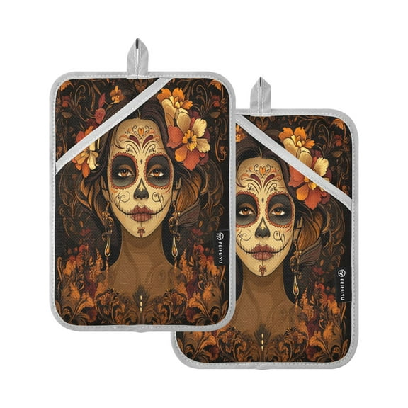 BZSMCE Pot Holder Oven Mitts Cooking baking White Face Womenwith Flowers Creative Pattern Size:7x9.8in