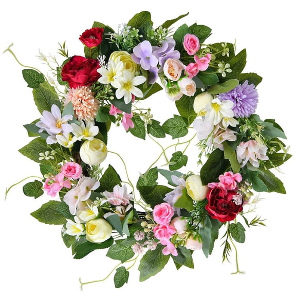 Cinvoph Spring Wreath for Front Door Artificial Flowers Greenery For Indoor Outdoor Home Garden Wall Patio Party Holiday Decoration 16"