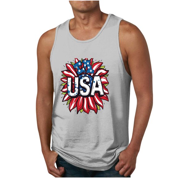 Jessboyy Mens Patriotic Sleeveless T Shirts USA 4th of July Tank Tops Summer Big and Tall Workout Crewneck Sleeveless Shirts Gray,XXXXXXL