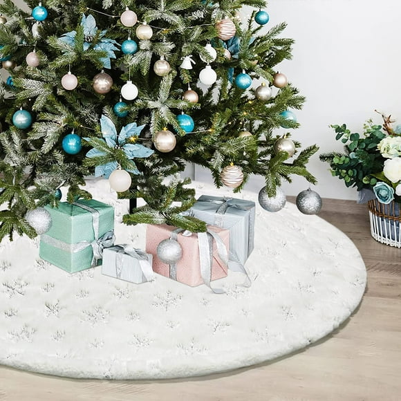 Falda Dremisland para árbol de Navidad, piel sintética blanca, 90 cm