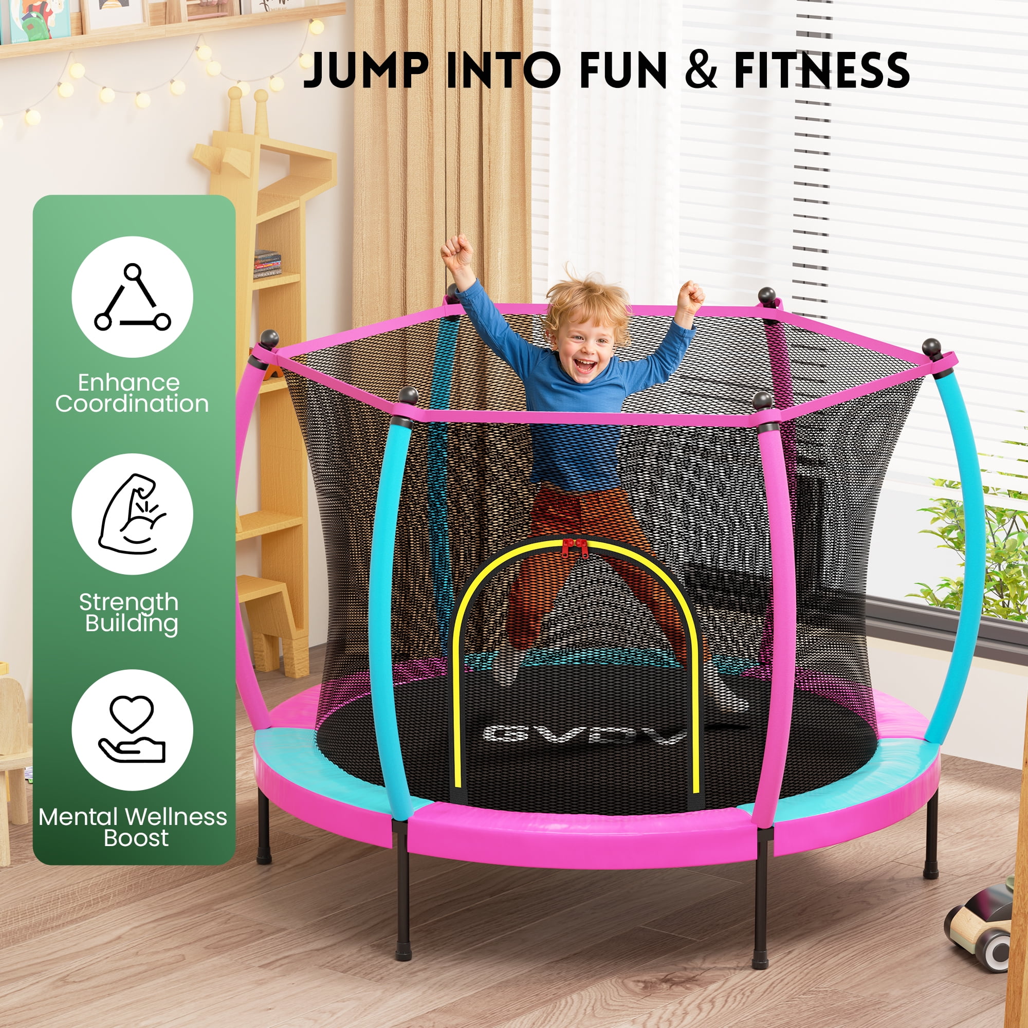 GVDV Kids Activity Trampoline with Balls and Rings