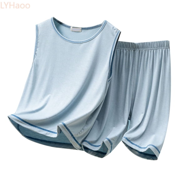 LYHaoo Children's Vest Shorts Set Summer Thin Boy And Girls Sleeveless Home Wear Loose Casual Suit Boys Shorts Clothing Set Sizes (18-24 Months)