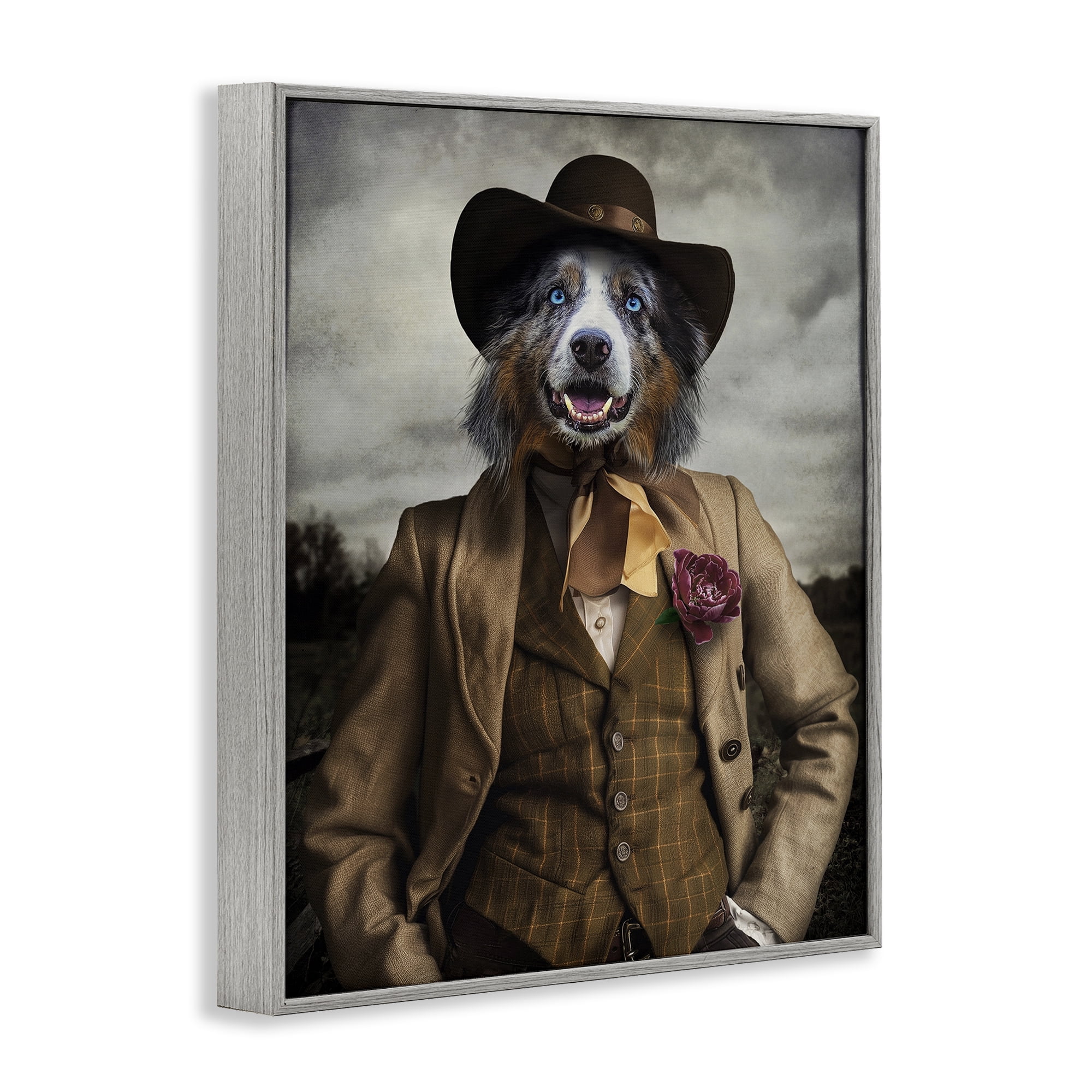 Stupell Industries Colonial Fashion Dog Animals & Insects Painting Gray Framed Art Print Wall Art, 16 x 20