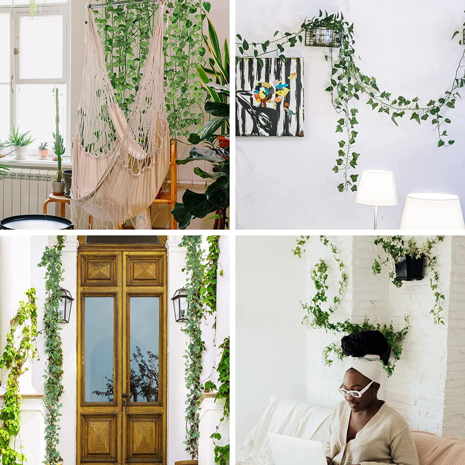 Morttic Vines -24 Strands 168 Feet Fake Ivy Garlands Leaves Artificial Plant Faux Green Hanging Plants for Bedroom Wall House Decor Outdoor Wedding Photography Backdrops