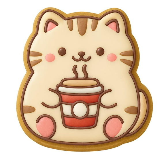 Kawaii Cat Holding Coffee Cup Cookie Cutter - 4x3.67" Fun Baking