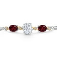 thumbnail image 3 of Gem Stone King 925 Silver & 10K Yellow Gold White Moissanite Red Rhodolite Garnet & Lab Grown Diamond Bracelet for Women | 5.76 Cttw | Gemstone | Oval 10X8MM and 8X6MM | Fully Adjustable 9 inch, 3 of 5