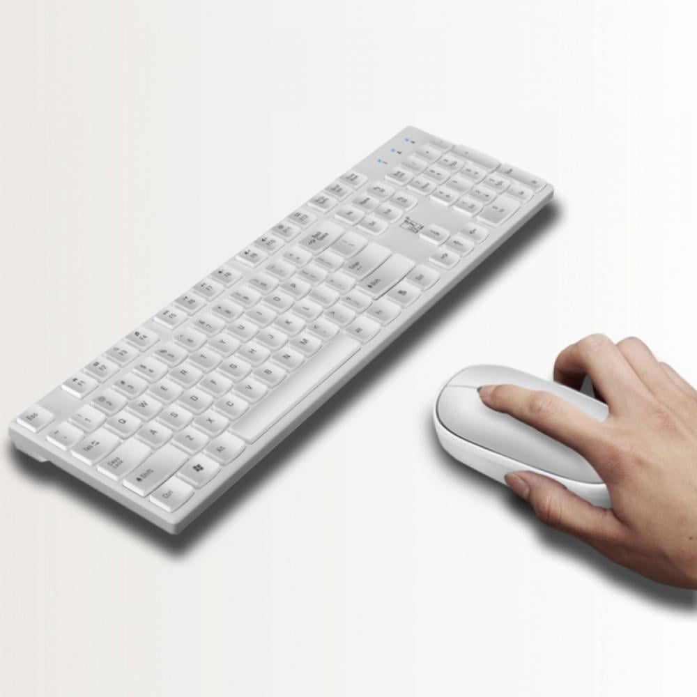 White Ergonomic Rechargeable Wireless Gaming Keyboard Durable 2.4G Wireless Keyboard Quiet,Silent Keys for 