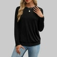 thumbnail image 5 of Cotton Pullover Sweatshirt Crewneck Womens Long Sleeve Cozy Base Shirts Solid Color Casual Fall Winter Tops (M, Black), 5 of 7