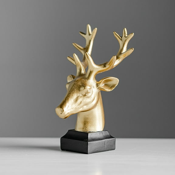 Tabletop Deer Head Statue Fortunate Wealth Deer Head Model TV Shelf Bar Decoration Home Reindeer Ornament Gift