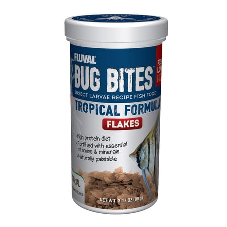 Fluval Bug Bites Tropical Fish HYZ01 Food, Flakes for Small to Medium Sized Fish, 3.17 oz., A7332, Brown