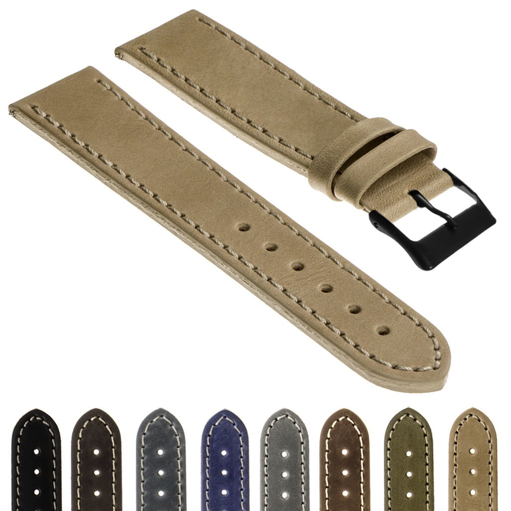 StrapsCo Quick Release Extra Short Vintage Top Grain Leather Watch Band