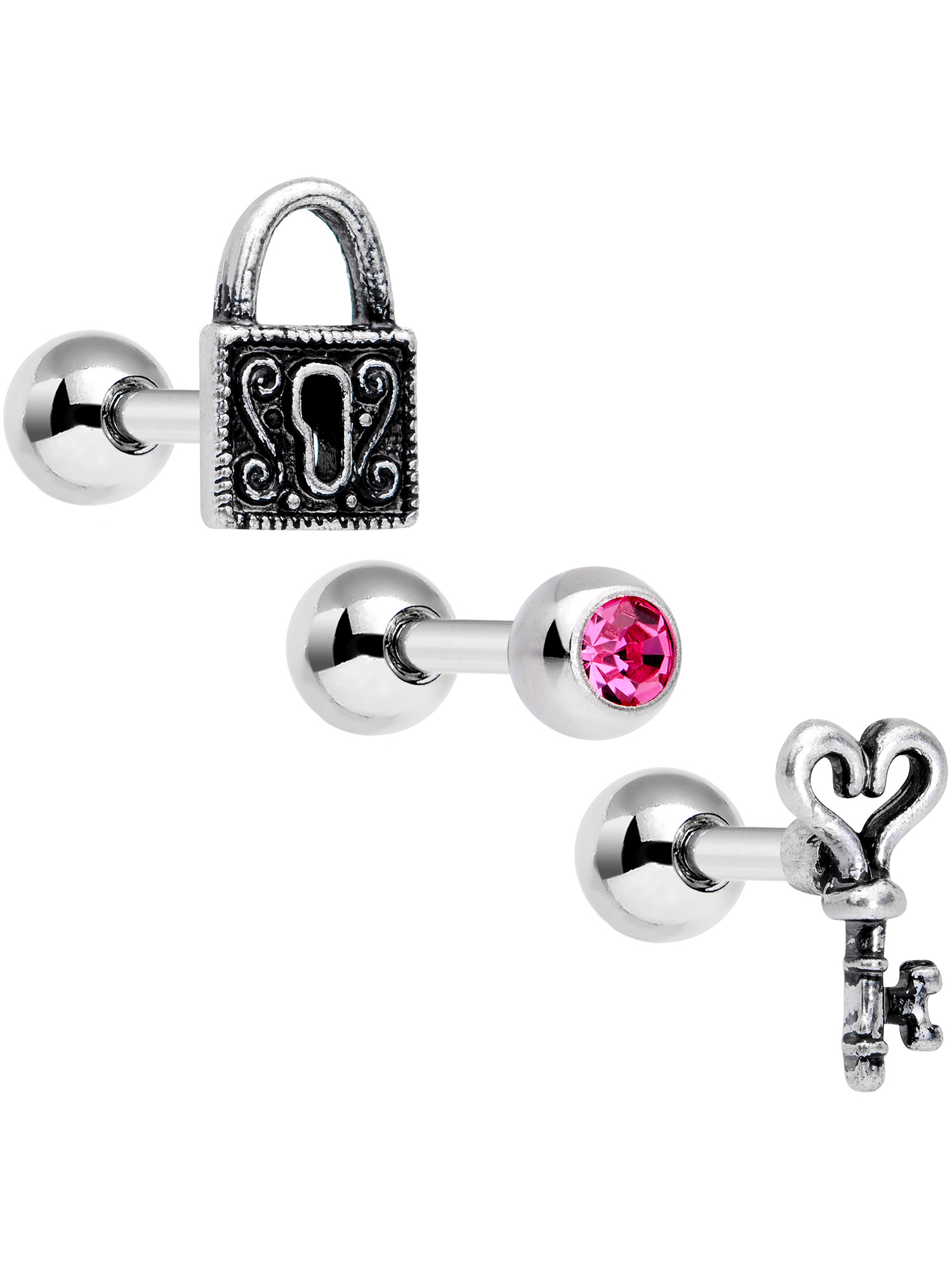 Body Candy 16G Steel 3PC Cartilage Tragus Earring Women Helix Lock and