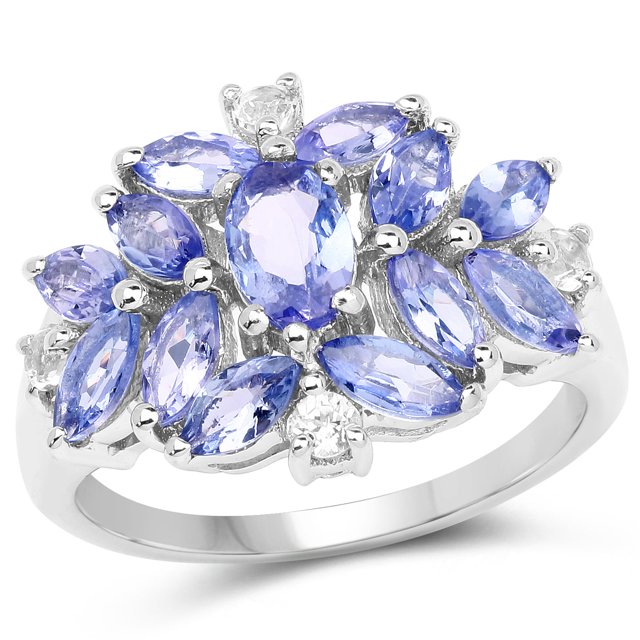 2.44 Carat Genuine Tanzanite and White Topaz .925 Sterling Silver Ring QJ Model