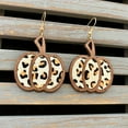 thumbnail image 4 of Top-kevin Halloween Pumpkin Wooden Drop & Dangle Earrings - Vintage Boho Autumn Festival Celebration Earrings with Classic Leopard Print, Hollow-Out Design, Copper Ear Hooks, 4 of 8