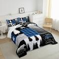 thumbnail image 6 of Deer Comforter Set Full Size,Bear Hunting Woodland Rustic Cabin Bedding Set Adult,Camping Adventure Geometric Plaid Patchwork Down Comforter,Pine Tree Xmas Duvet Insert Blue Black, 6 of 6