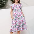 thumbnail image 3 of Lvshlubb Girl Dress Floral Printed Crewneck Fly Sleeve A Lne Dresses with Pockets Kids Clothes Girls Size 4-15, 3 of 6
