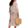 thumbnail image 2 of Yuyamidu Chinese Pink Flower Summer Dresses for Women Midi Linen Size S Loose with Sleeves Linen Long Dresses Flowy Cotton Beach Vacation Dress Chinese Style Outfits, 2 of 6