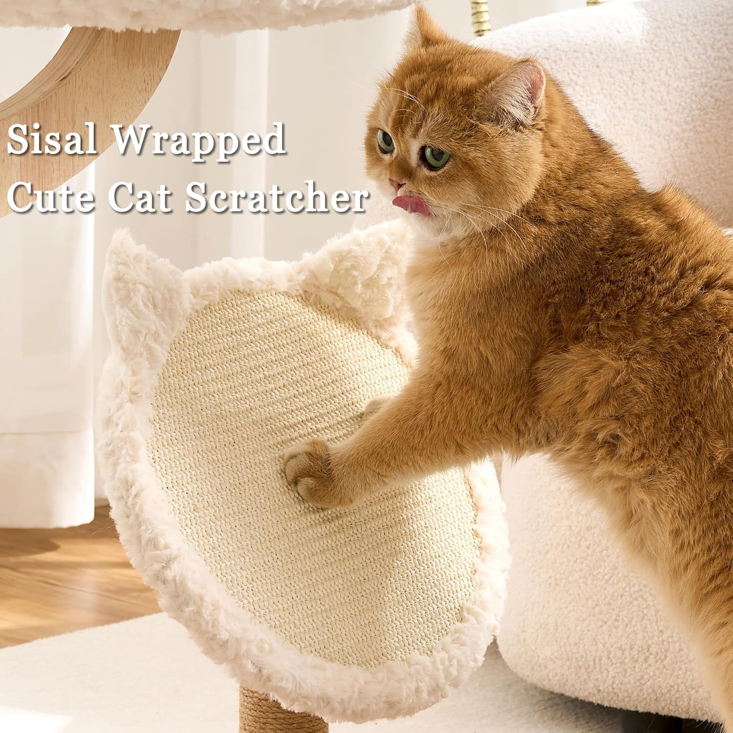 Modern Cat Tree Tower for Indoor Cats Large Adult, 37 inch Flower Cat Tree with Scratching Post, Luxury Aesthetic Cat Tree with Cloud-Soft Flower Perches and Physical Mouse-Sound Hanging Toy