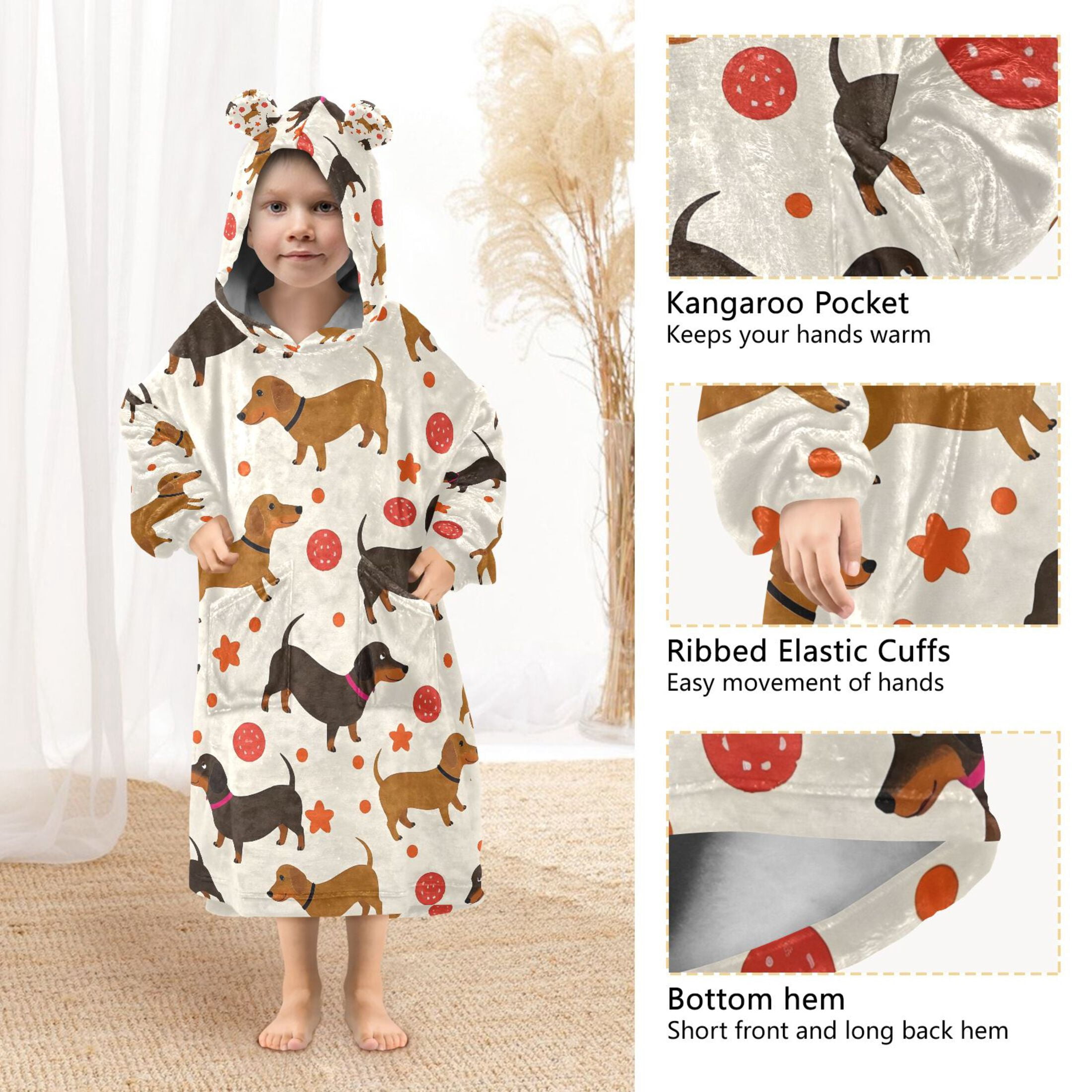 joogoo Blanket Hoodie for Dachshund Dog Balls Oversize Sweatshirt 3-14 YR L