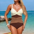 thumbnail image 2 of Iugvhana Women's One Piece Swimsuit Criss Cross Tummy Control Bathing Suit Slimming Ruched Color Block Swim Suit Push Up V Neck Swimwear Coffee M, 2 of 5