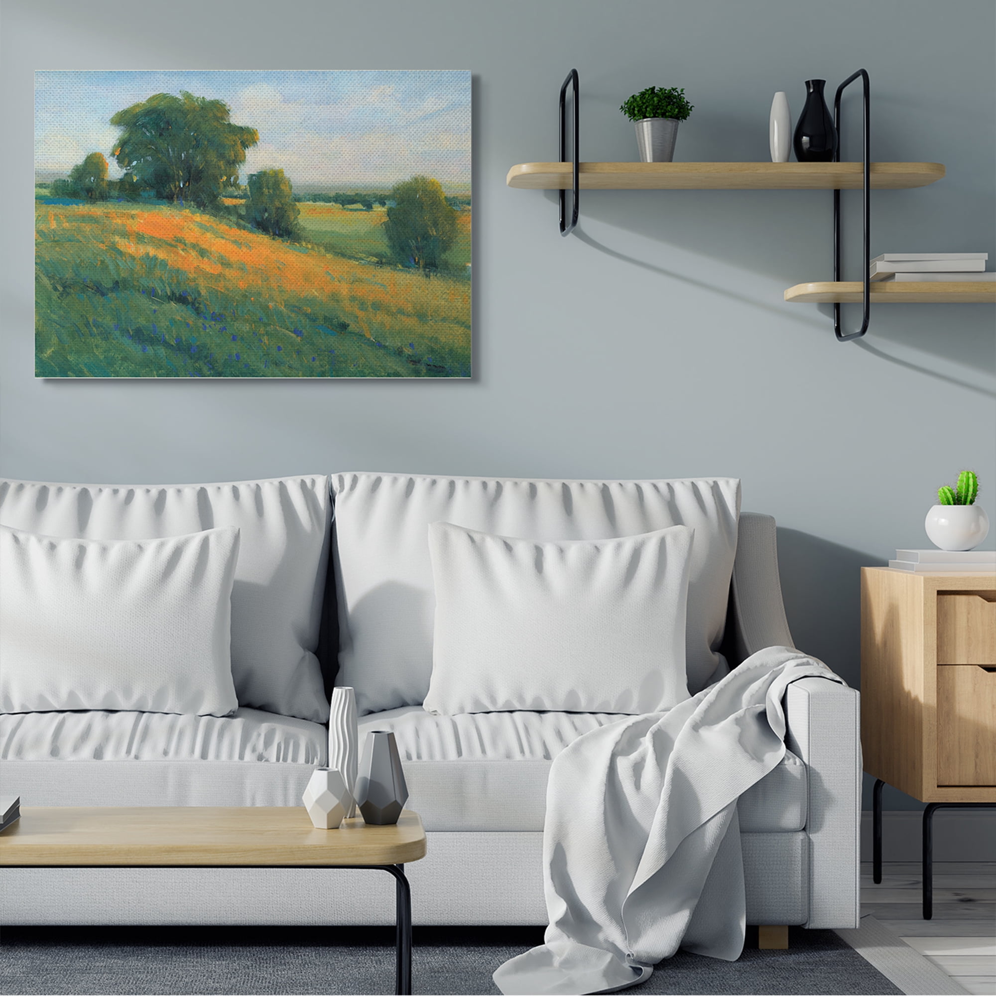 Stupell Industries Green Rolling Hills Blue Poppy Fields Landscapes,36 x 48,Designed by Tim OToole