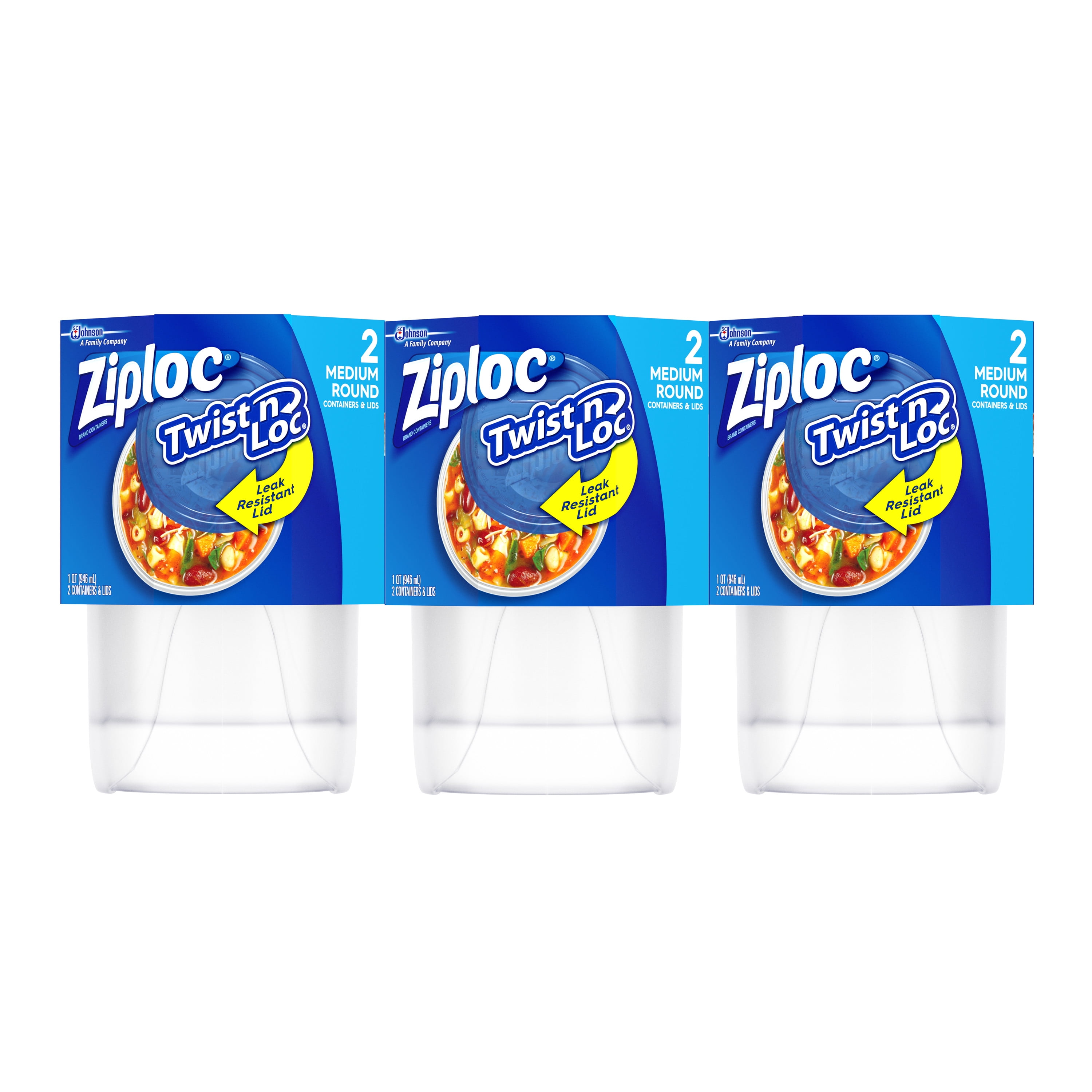 Ziploc Twist 'n Loc Container, Medium, 3 Pack, 2 ct