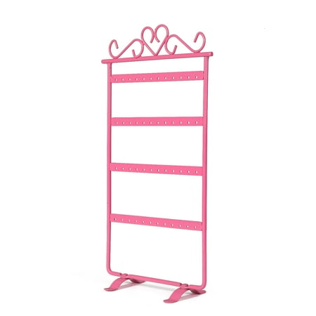 Earring Holder 48 Holes Metal Jewelry Organizer Hanging Display Storage Rack Tower (Pink)
