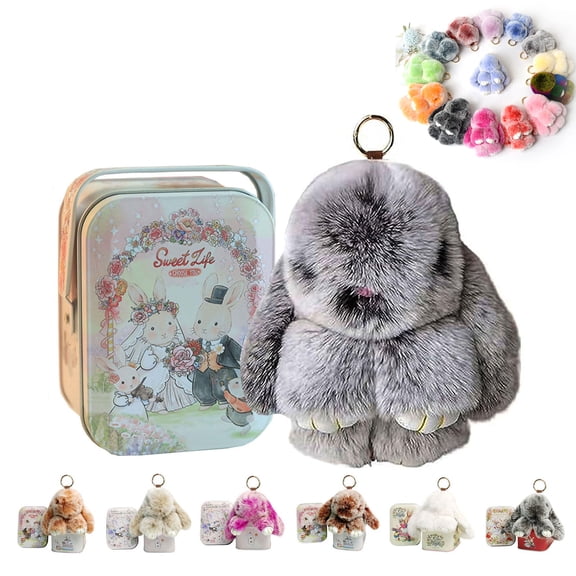 Easter Keychain with Tin Box, Handmade Soft Plush Bunny Keychain, Cute Lop-Eared Rabbit Lucky Charm for Bags Purse Keys, Easter Basket Stuffer Gift for Women Girls