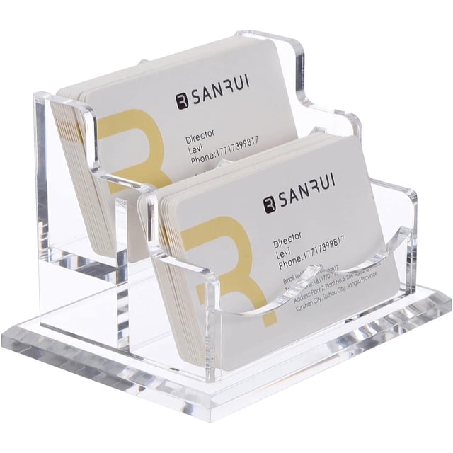 Tarjetero para escritorio, tarjeteros de acrílico transparente, soporte de exhibición para tarjetas de visita, 2 ranuras