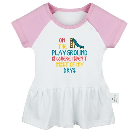 On The Playground Is Where I Spent Most of My Days Funny Dresses For Baby, Newborn Babies Skirts, Infant Princess Dress, 0-24M Kids Graphic Clothes (Pink Raglan Dresses, 18-24 Months)