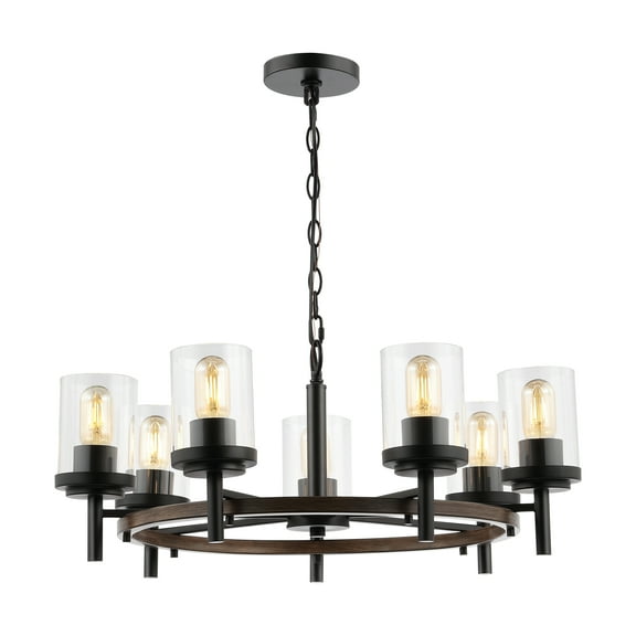 SAFAVIEH Vancouver 7-Light LED Black Iron Pendant Light with Clear Shade