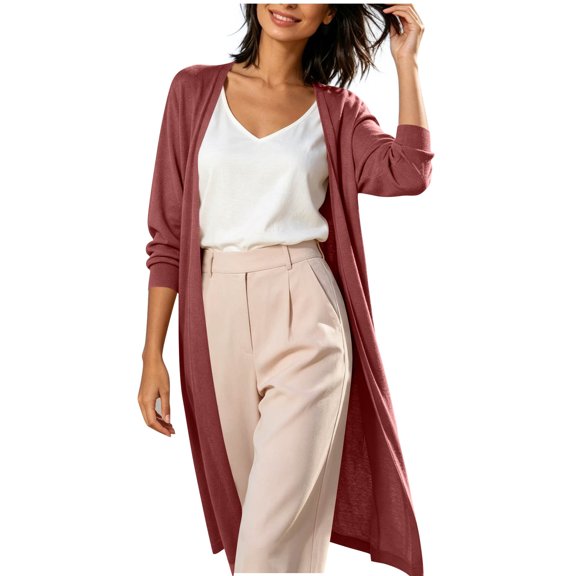 Lmueinov Long Sleeve Cardigan for Women Open Front Long Knit Cardigan Lightweight Breathable Ice Silk Sun Protection Cover Up Loose Layering Sweaters