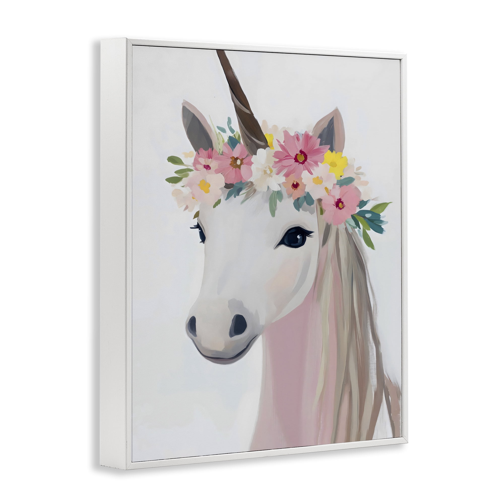 Stupell Industries Flower Crown Unicorn White Framed Giclee Art, design by The Prints Vibe