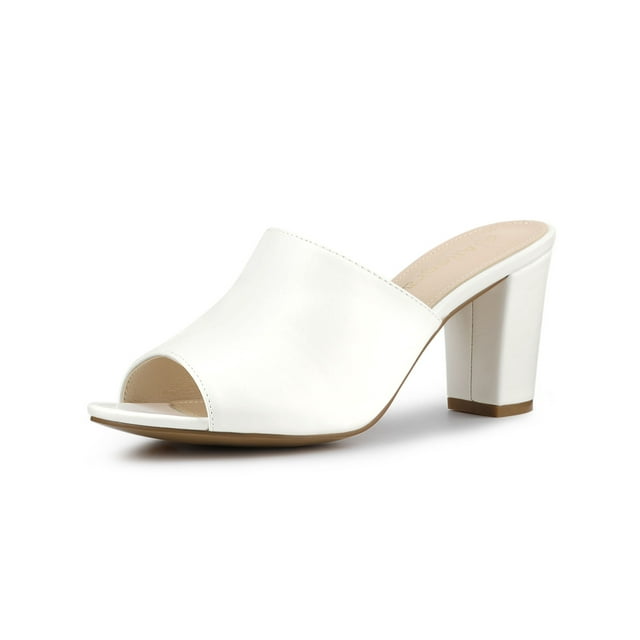 BLISSFUL STEP Sandales Mules à Talon Bloc à Enfiler pour Femmes Blanc 9,5