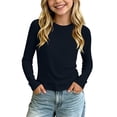 thumbnail image 3 of MKOSPLRT Girls Cotton Long Sleeve T Shirt Solid Crew Neck Casual Thin Base Layer Tee for School Summer 1-10 Years, 3 of 10