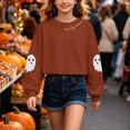 thumbnail image 2 of Bobifish Toddler Girls T Shirt Halloween Ghost Print Long Sleeve Cropped Graphic Tee Children Girls Casual Holiday Shirt, 2 of 4