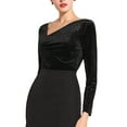 thumbnail image 4 of Blusa de Terciopelo de Manga Larga con Cuello Fruncido Asimétrico para Mujer INSPIRE CHIC Talla 2XL Negra, 4 of 5