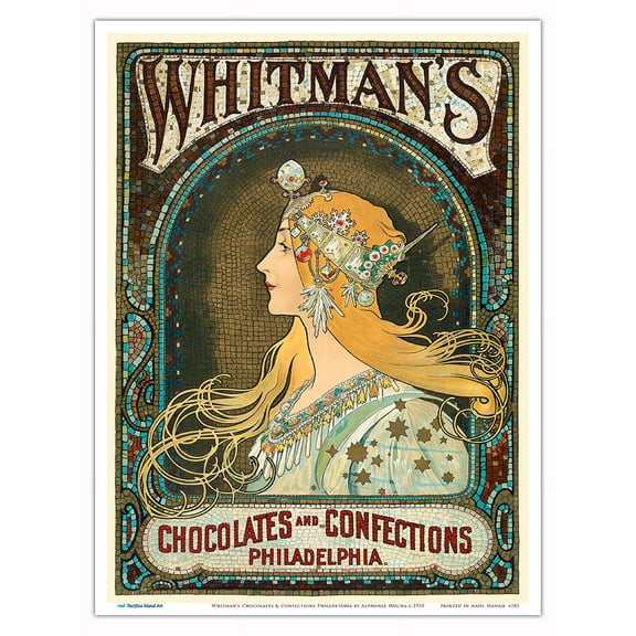 Whitman’s Chocolates & Confections Philadelphia - Vintage Advertising Poster by Alphonse Mucha c.1920 - Master Art Print (Unframed) 9in x 12in