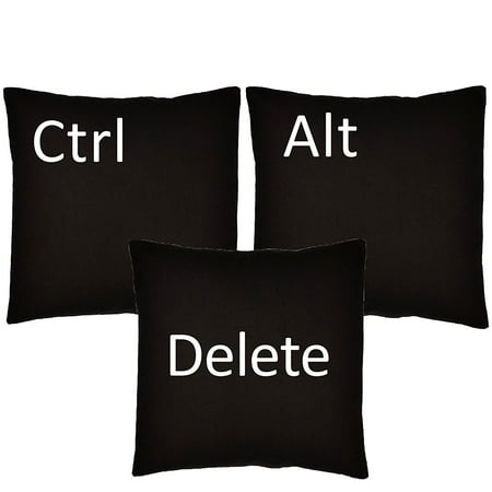 Set Of 3 Ctrl Alt Delete Throw Pillow Covers 16x16 Square Black