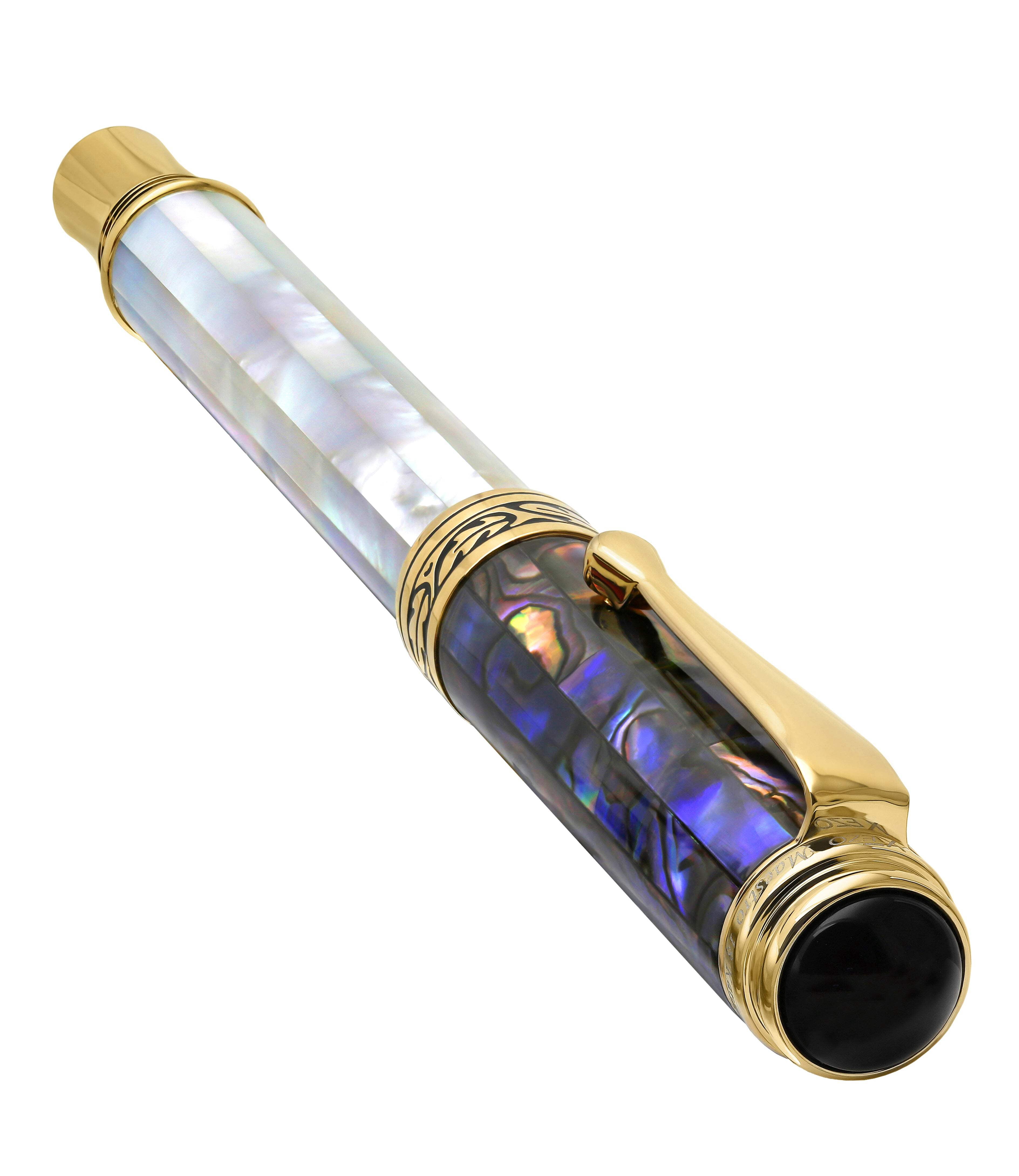 Xezo Xezo Maestro® 18K Gold Plated Fountain Pen (Fine Nib) - Oceanic White Mother of Pearl  Paua Abalone