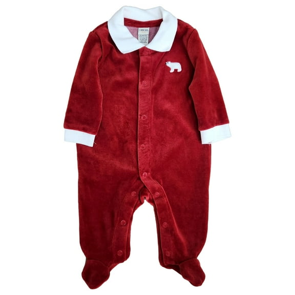 Infant Boys Red Velour Polar Bear Romper Outfit With Collar 3 Months