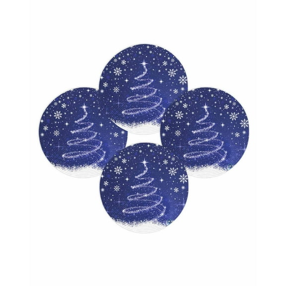 Christmas Round Placemats Set of 4 Navy Blue Christmas Tree Place Mats Washable Woven Placemat Xmas Balls Snowflakes Circle Braided Table Mat for Kitchen Dining Table Party Home Decor 15 Inch