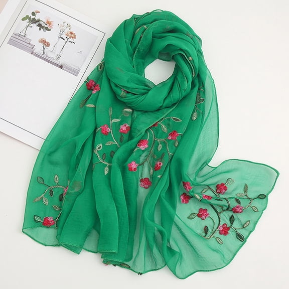 HuangHuanChen Chiffon Scarf for Women Embroidery Chiffon Lightweight Fashion Summer Fall Scarf Wrap Shawl For Women Scarf for Women