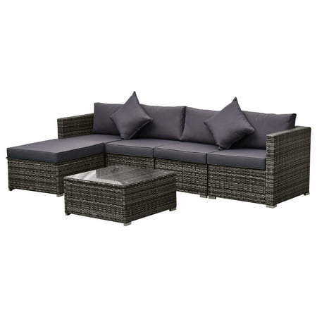 Outsunny 6-Piece Outdoor Patio Rattan Wicker Furniture Set with
