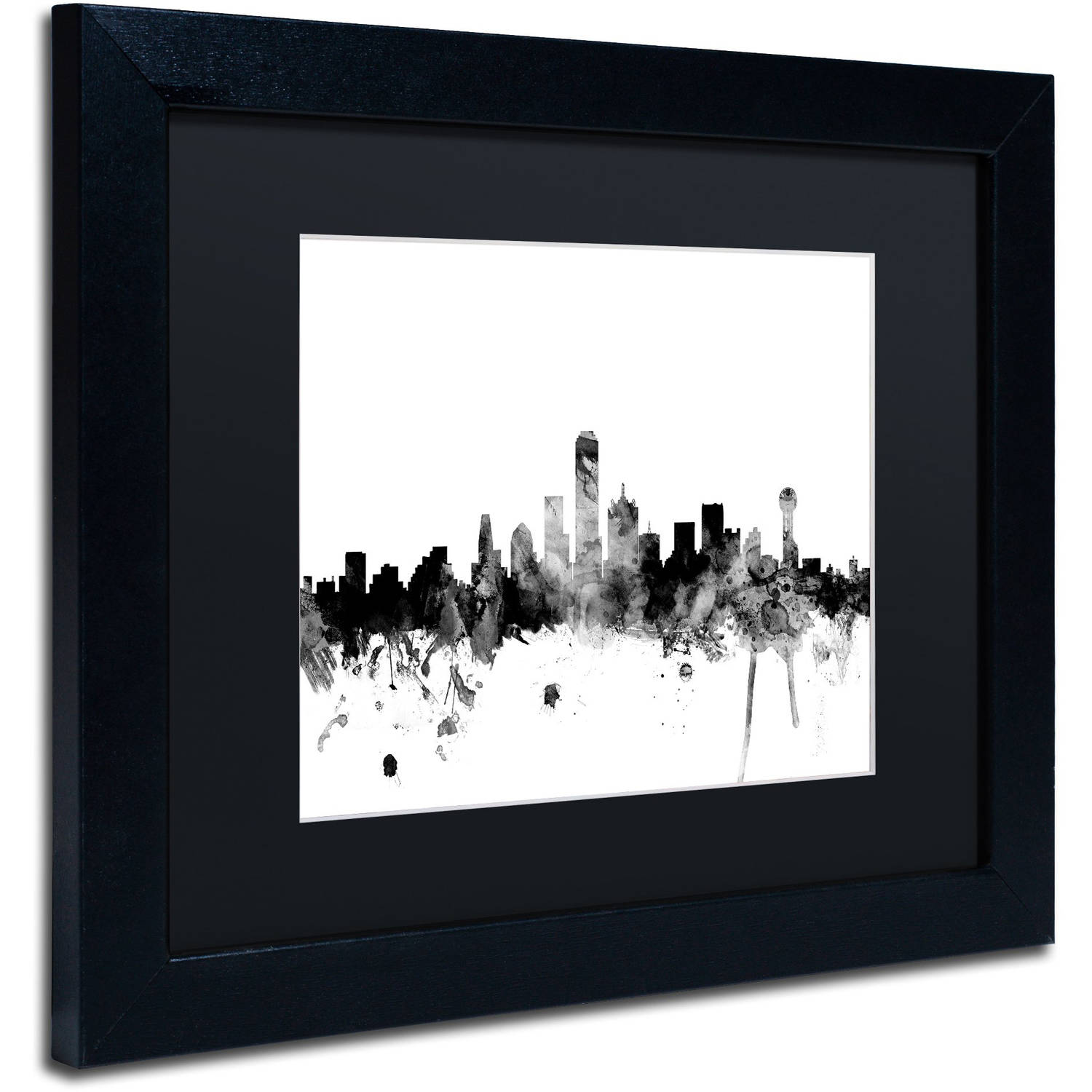 Trademark Fine Art "Dallas Texas Skyline B&W" Canvas Art by Michael Tompsett, Black Matte, Black Frame